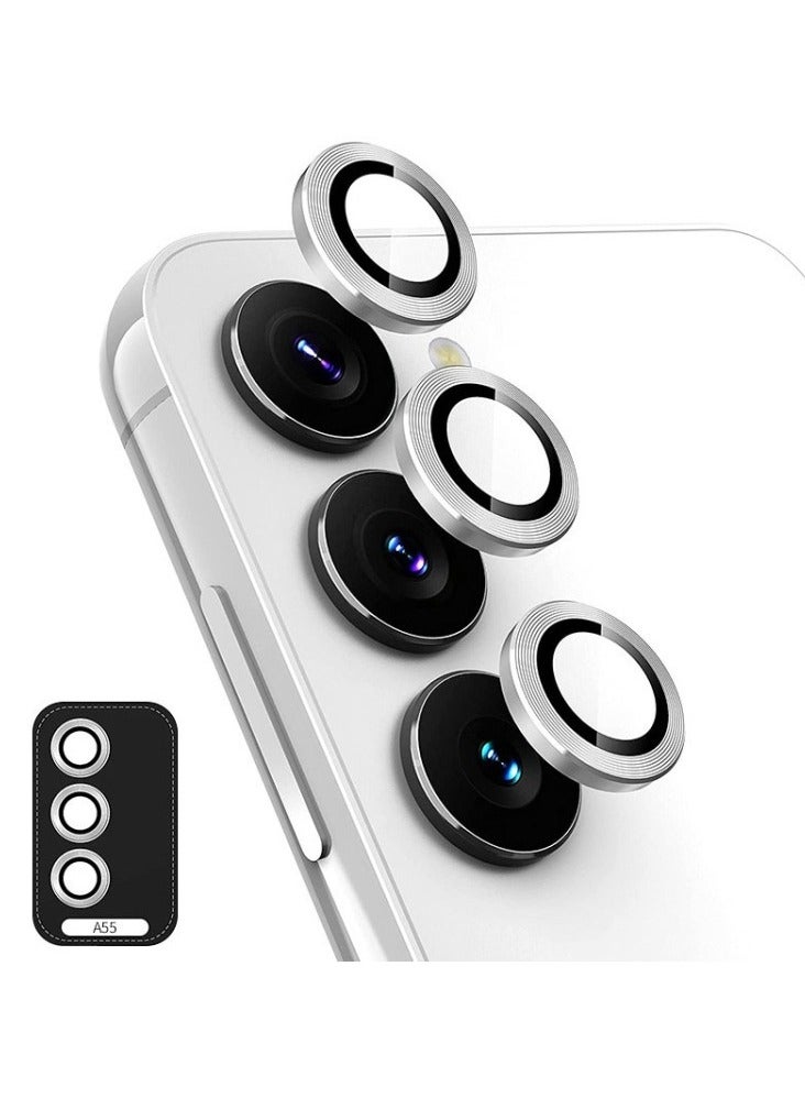 واقي عدسة الكاميرا لهاتف Samsung Galaxy A55، واقي شاشة كاميرا فردي من الزجاج المقوى، غطاء عدسة بحلقة معدنية لملحقات Galaxy A55، مجموعة واحدة باللون الفضي - Image 1