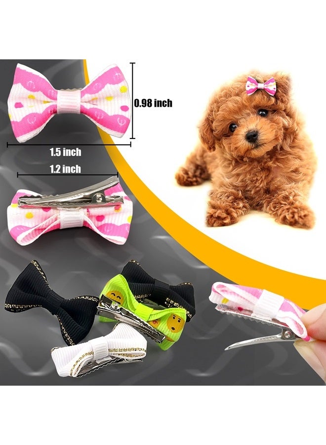 60PCS (30 Paris) Cute Puppy Dog Small Bowknot Hair Bows with Metal Clips Handmade Hair Accessories Bow Pet Grooming Products (60 Pcs,Cute Patterns)