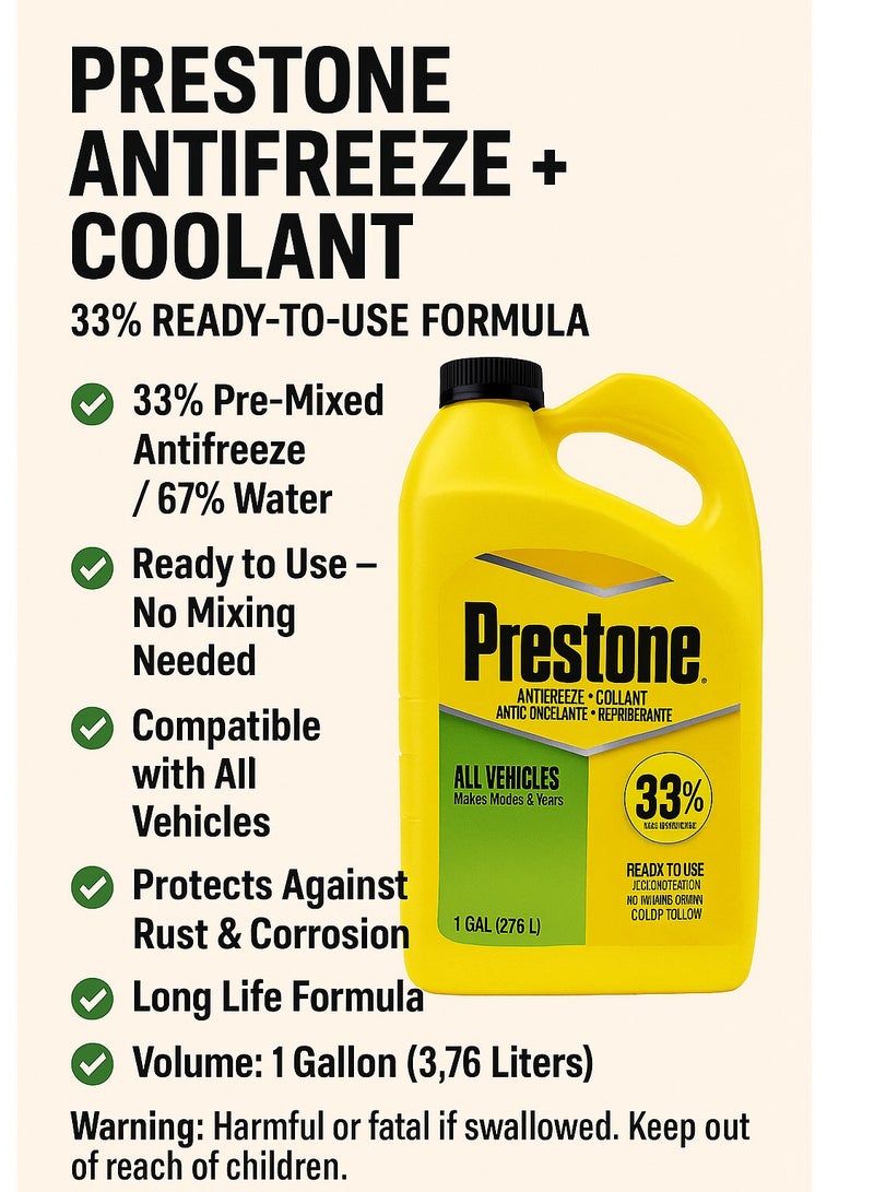 Prestone Prestone Antifreeze + Coolant – 33% Ready-to-Use Formula – 1 Gallon (3.78L)  - Image 2