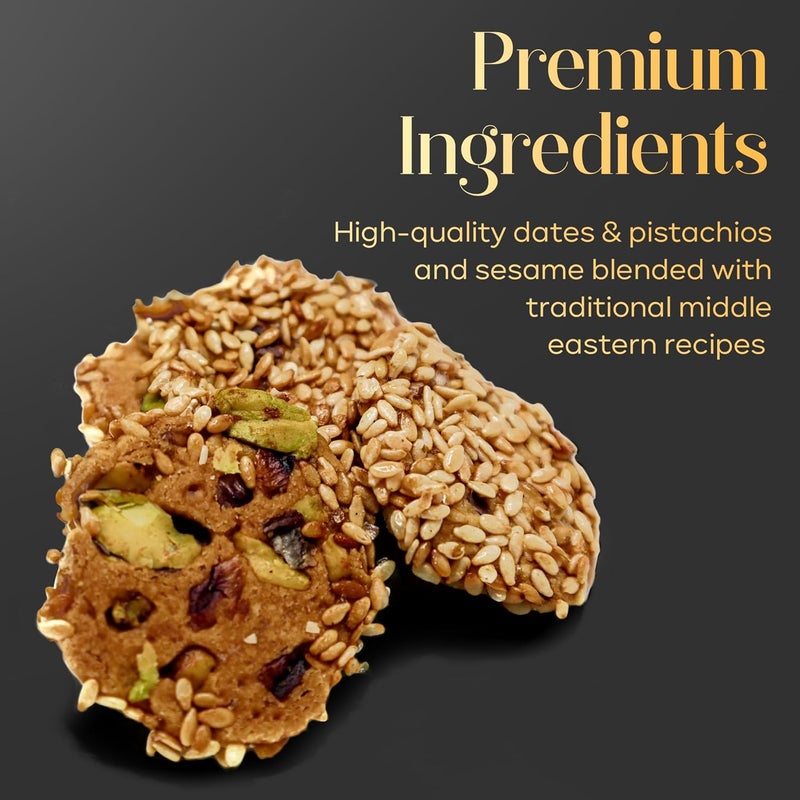 Abu Al Jedi 500g Barazek - Premium Arabic Cookies with Sesame and Pistachio – Traditional Middle Eastern Biscuit Gift Box for Eid, Ramadan – Barazek and Baklawa Treats - Image 3