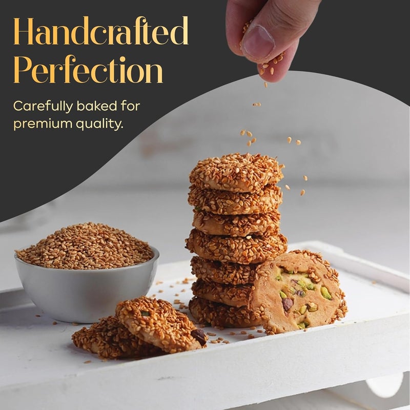 Abu Al Jedi 500g Barazek - Premium Arabic Cookies with Sesame and Pistachio – Traditional Middle Eastern Biscuit Gift Box for Eid, Ramadan – Barazek and Baklawa Treats - Image 4