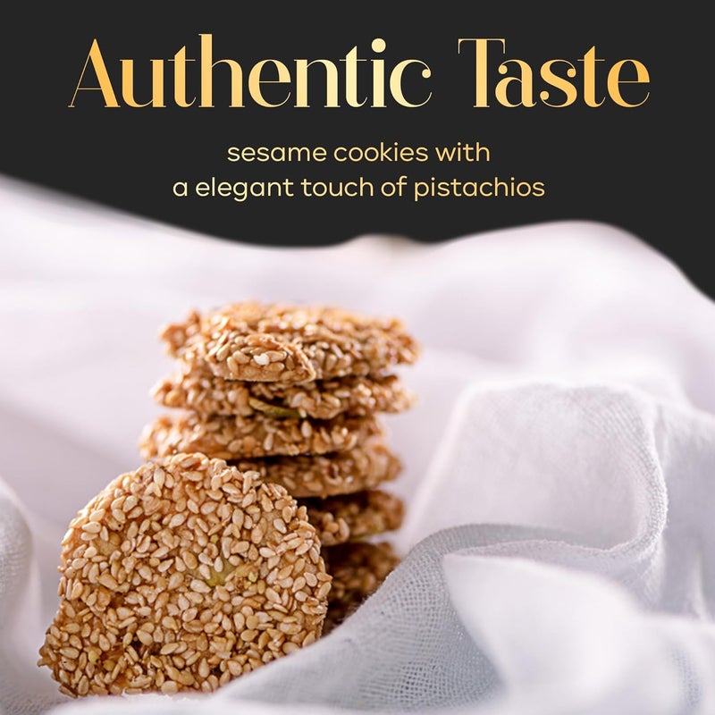 Abu Al Jedi 500g Barazek - Premium Arabic Cookies with Sesame and Pistachio – Traditional Middle Eastern Biscuit Gift Box for Eid, Ramadan – Barazek and Baklawa Treats - Image 5