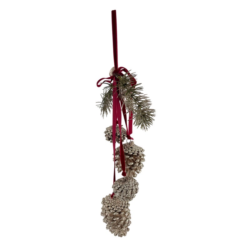 CHRISTMAS MAGIC Hanging Pinecones Champagne Gold 50cm - Image 2