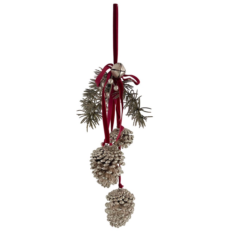 CHRISTMAS MAGIC Hanging Pinecones Champagne Gold 50cm - Image 1