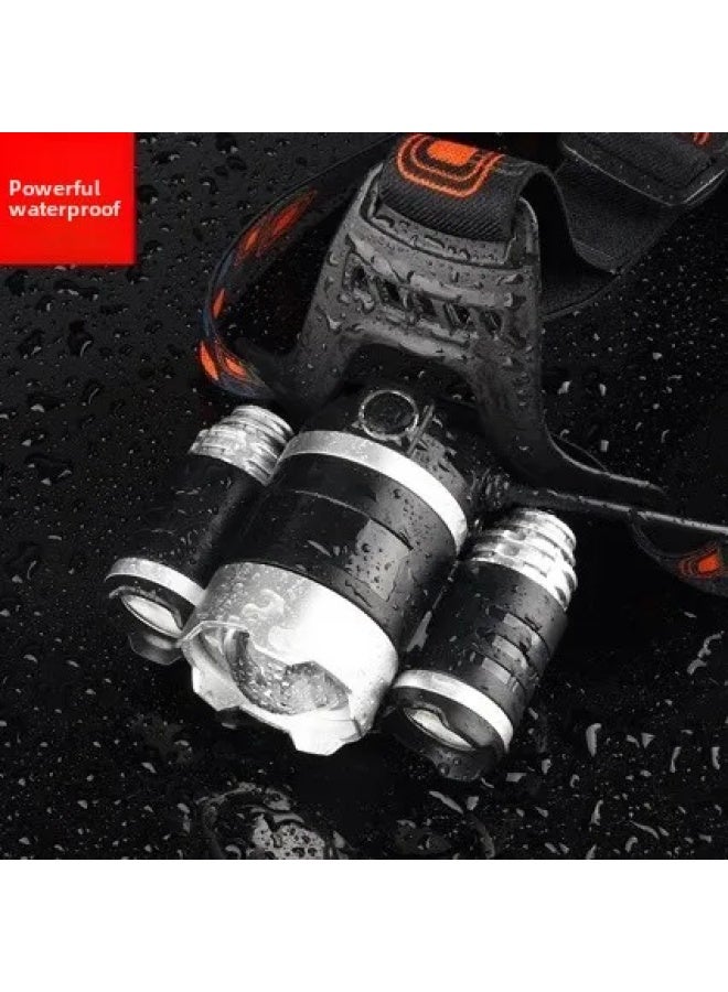 إسكدنيا Outdoor Illumination 3-Head LED Headlamp Rechargeable Super Bright Headmounted Headlamp High Power Long Range Ultra-long-Product Specifications:Aircraft Lamp Plus Battery Plus Charger Plus Car Charger - Image 1