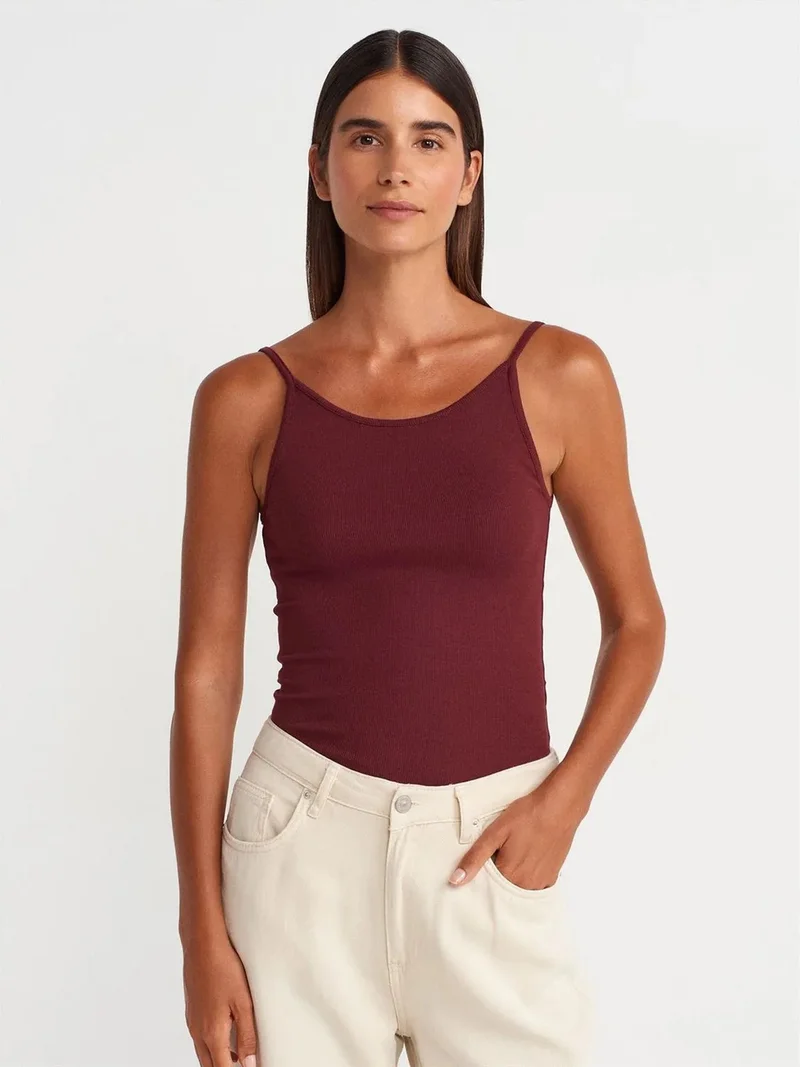 ديلفين Dilvin Ribbed Sleeveless Slim Fit Blouse