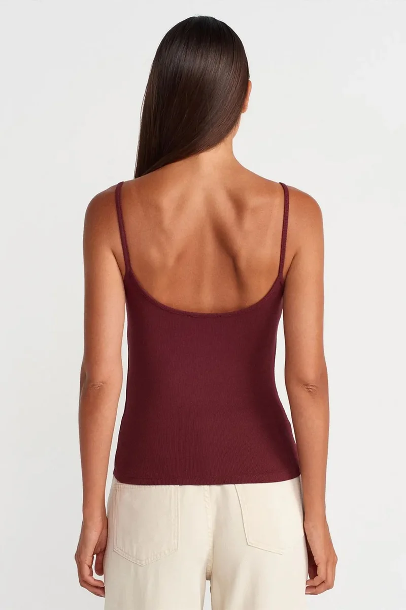 Dilvin Burgundy Red DILVIN Ribbed Sleeveless Slim Fit Blouse for Women | Best Price UAE