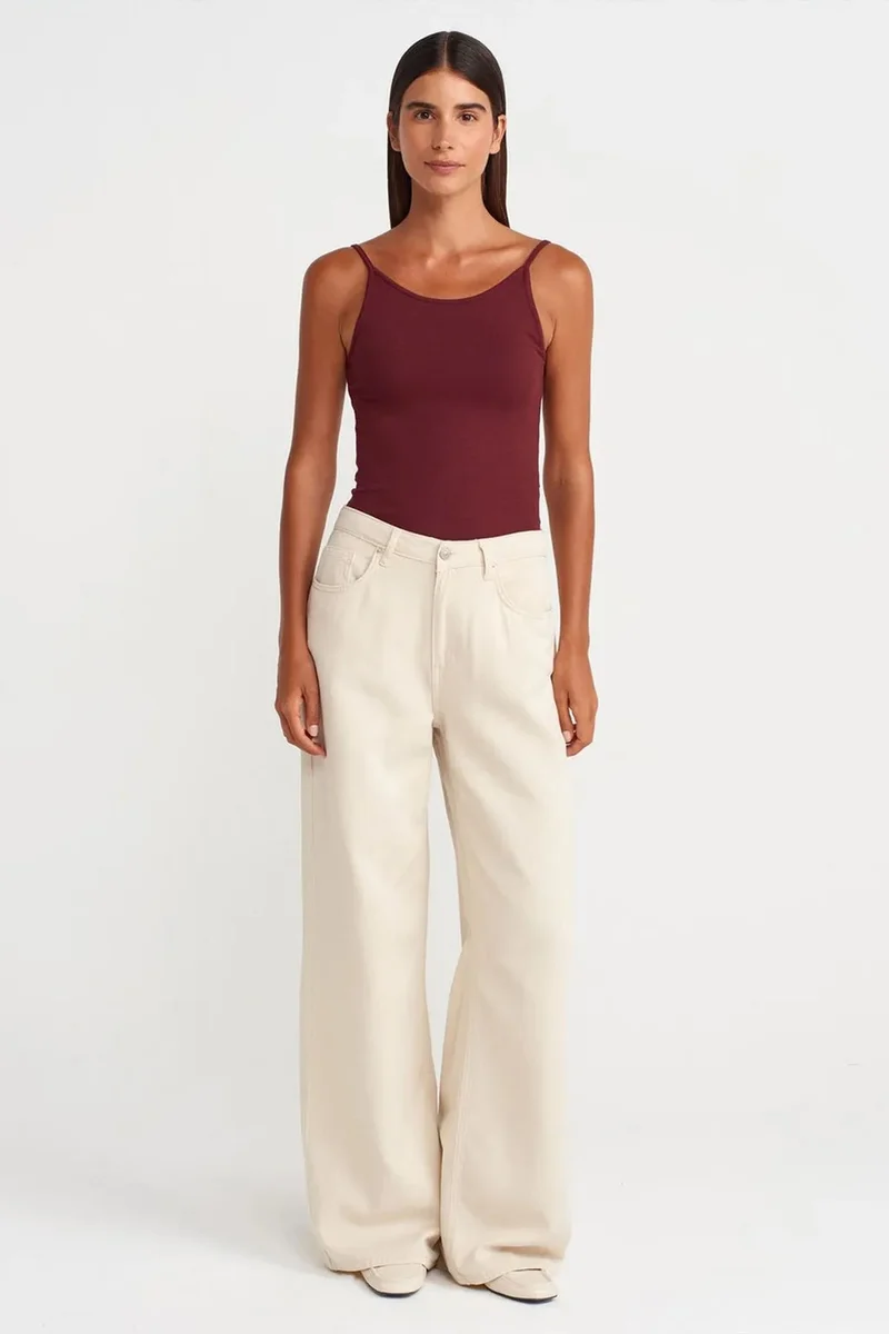 Dilvin Burgundy Red DILVIN Ribbed Sleeveless Slim Fit Blouse for Women | Best Price UAE