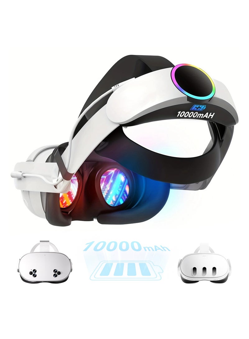 حزام الرأس مع بطارية متوافق مع Meta/Quest 3/Quest 3S ، 10000 مللي أمبير في الساعة حزمة بطارية سريعة الشحن. - Image 1