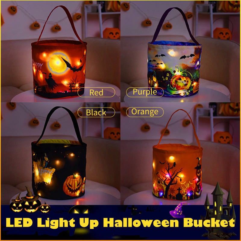 LED Light Up Halloween Bucket Halloween Tote Bags With handle 3 Light Modes Reusable Halloween Candy Bags Gift Bags for Children Halloween Themed Party - Image 2
