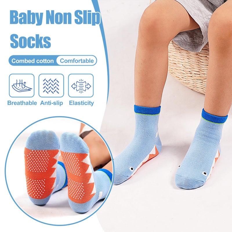 Tphon Toddler Baby Non Slip Socks Infant Anti Skid Socks with Grips 12 Pairs Crew Sock for 3-5 Years Kids Boys Girls - Image 4