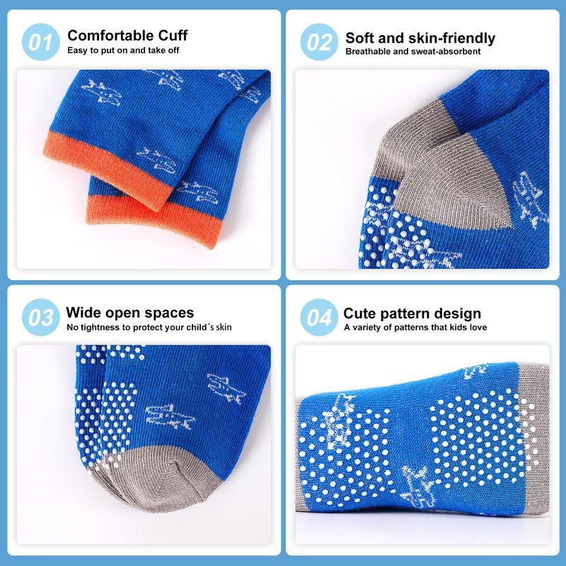 Tphon Toddler Baby Non Slip Socks Infant Anti Skid Socks with Grips 12 Pairs Crew Sock for 3-5 Years Kids Boys Girls - Image 2