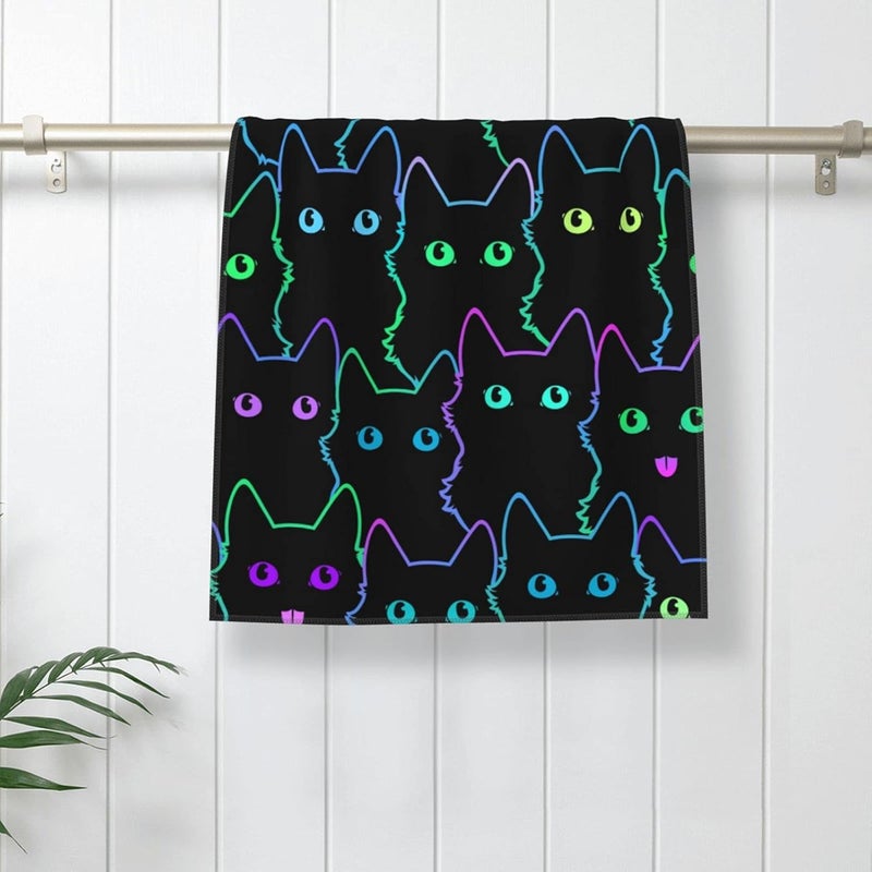 Perinsto Cute Cats Pattern Hand Towel Decorative Fingertip Towels Multipurpose for Bathroom Kitchen Gym and Spa, 27.5" X 15.7 - Image 2