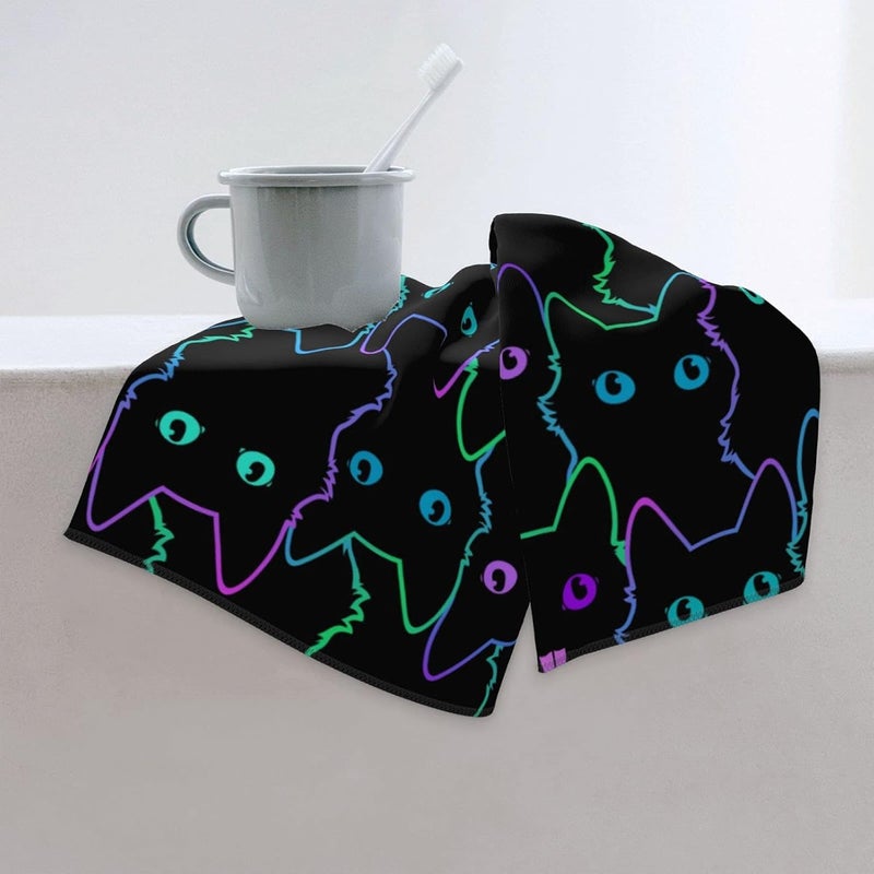Perinsto Cute Cats Pattern Hand Towel Decorative Fingertip Towels Multipurpose for Bathroom Kitchen Gym and Spa, 27.5" X 15.7 - Image 3