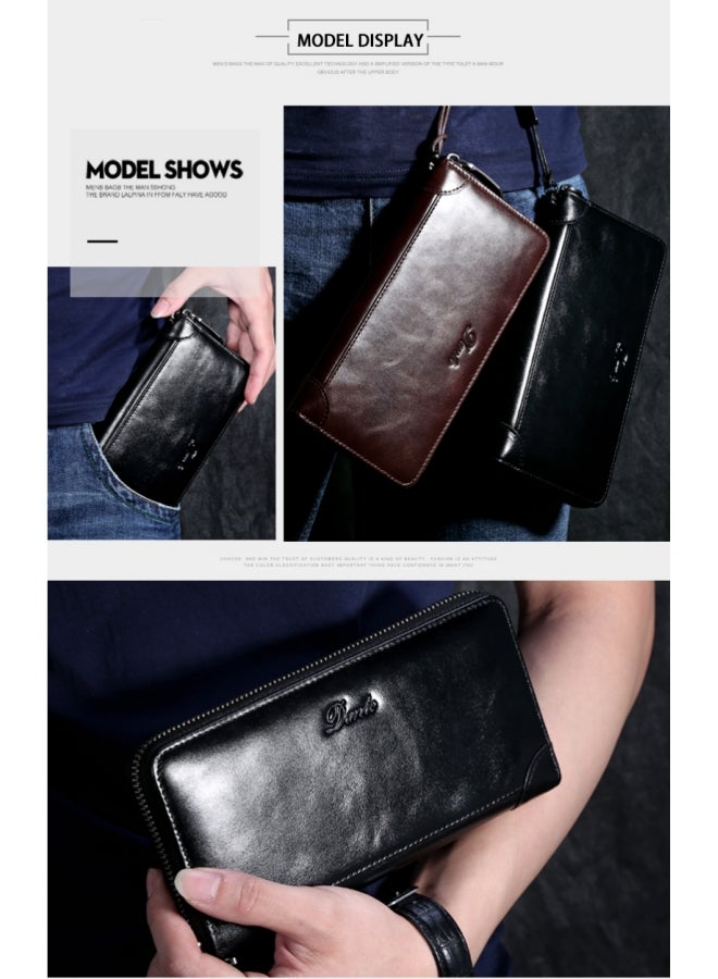 دانتي محفظة رجالية من الجلد الطبيعي حقيبة يد RFID فرشاة مضادة للسرقة طبقة أولى كلاسيكية من جلد البقر محفظة طويلة شمع زيتي بني (فرشاة بطاقة مضادة للسرقة) - Image 5