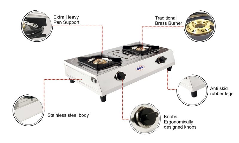 Jyoti 2 Burner Stainless Steel Top Gas Stove Jyoti 203 SS Non Auto - Image 2