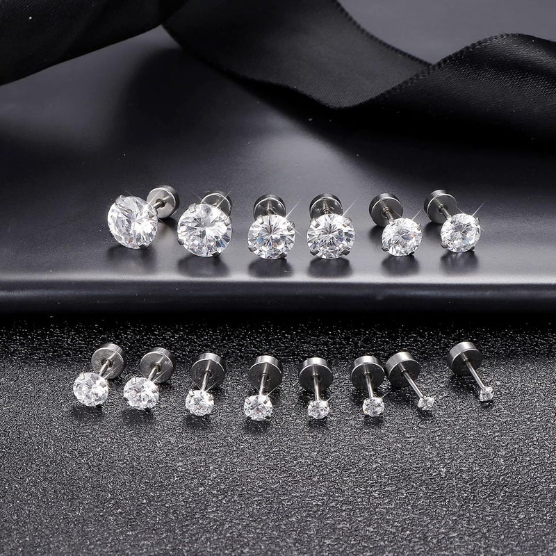 Fansilver 20G Hypoallergenic Flat Back Earrings for Women Men Silver 14K Gold Stainless Steel Stud Earrings Brithstone Cubic Zirconia Studs Surgical Steel Cartilage Earrings for Sensitive Ears - Image 4