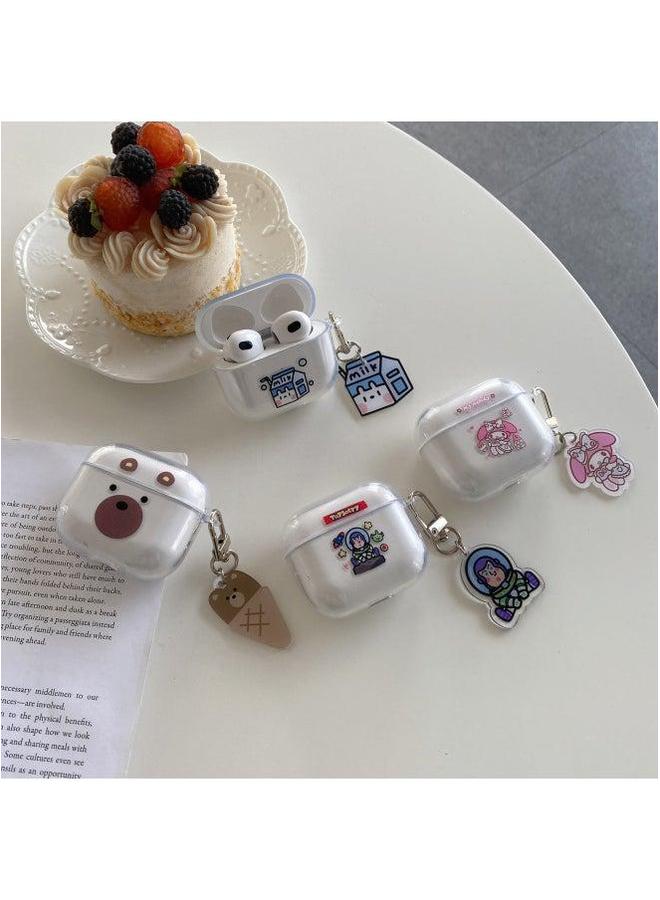 Cartoon Airpods3 Protective Case Cute Simple Suitable For Apple 1/2 Generation Earphone TPU Transparent Soft Case-Color:Milk Tea Bear + Same Pendant-Model:i12 - Image 3