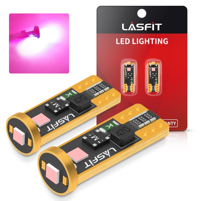 LASFIT لمبة LED LASFIT 194 168 T10 192 2825 W5W خالية من أخطاء Canbus، غير قطبية 400LM ساطعة للغاية لأضواء القبة، الخريطة، المجاملة، الباب، صندوق الأمتعة، إضاءة الحمولة، 12-24V، بنفسجي وردي (عبوة من 2)  - Image 1