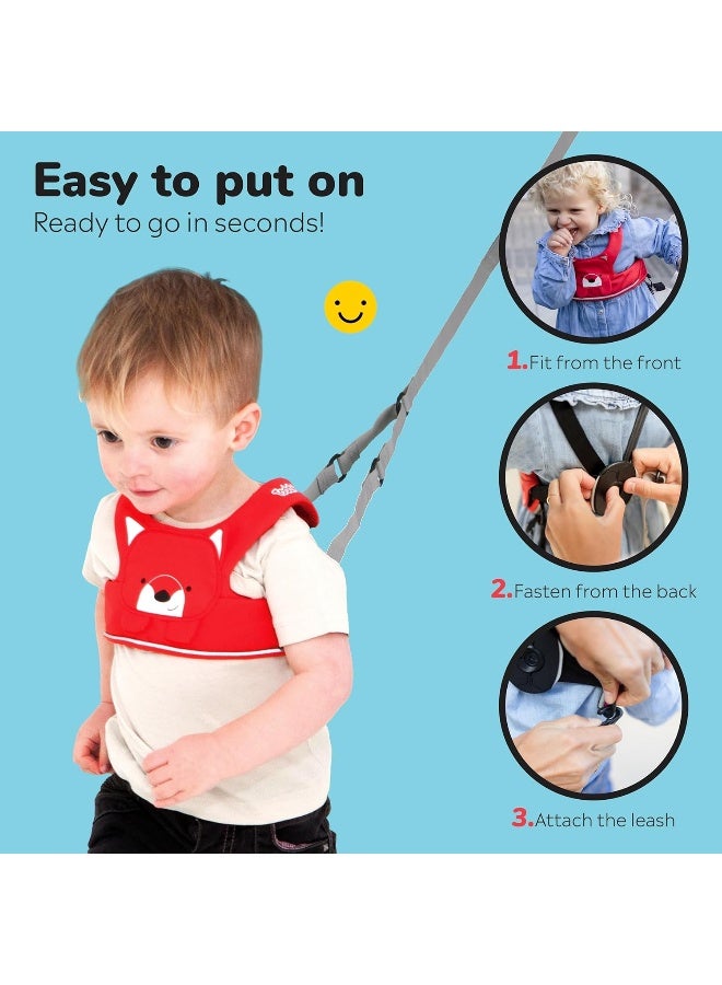 trunki حزام المشي للأطفال من ترانكي - حزام مشي خالي من المتاعب للأطفال وحزام أمان للأطفال | حزام للأطفال - فليكس فوكس (أحمر) - Image 5