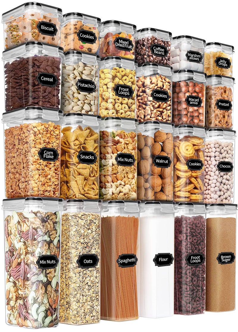 PRAKI Airtight Food Storage Containers Set with Lids - 24 PCS, BPA Free Kitchen and Pantry Organization, Plastic Leak-proof Canisters for Cereal Flour & Sugar - Labels & Marker - Image 1