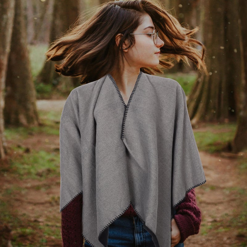 Nordic Style Faux Double-Sided Shawl Decorative Scarf Simple Poncho Warm Thickened Shawl For Women Multi-Functional Wrap For Winter Boho Poncho - Image 3