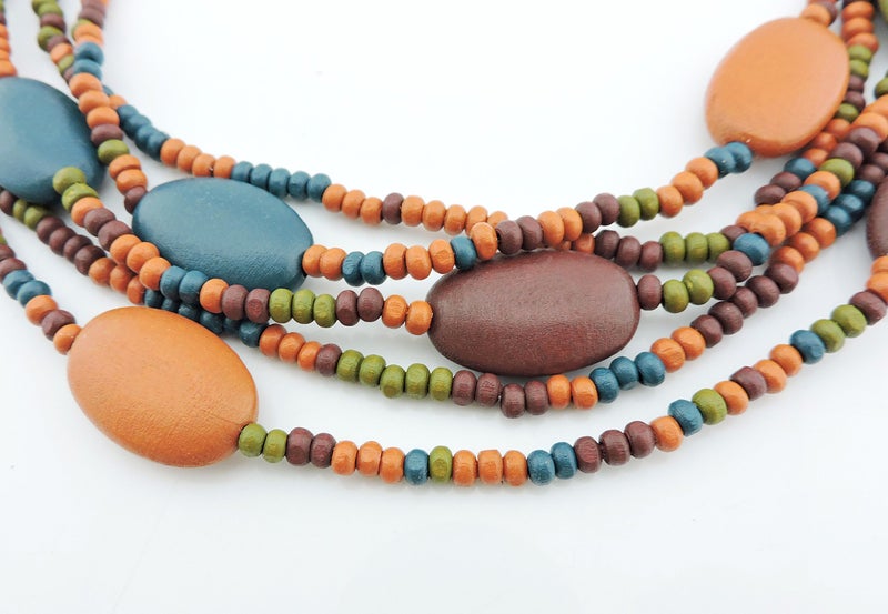 Coiris Bead Necklace for Women 5 Layers Strand Wooden Choker Necklaces for Women Chunky Statement Ethnic Bead Layered Bib Collar Necklace Hip Hop Jewelry (N0019) - Image 5