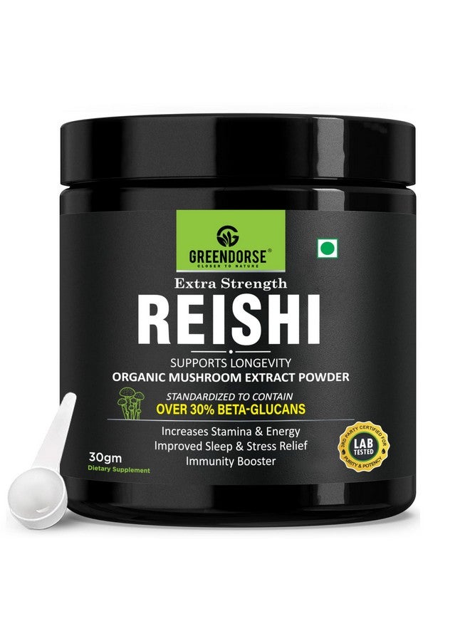GREENDORSE Organic Reishi Mushroom Extract Powder| 30% Beta-Glucans Standardized | For Sleep, Stress, Longevity, Mood, Heart Health, & Immune Support | 3rd Party Lab Tested- 30gram - Image 1