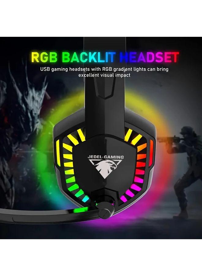 Black Gaming Headset Wired Over Ear RGB Soundproof Deep Bass Detachable Mic PS4 Xbox PC - Image 5