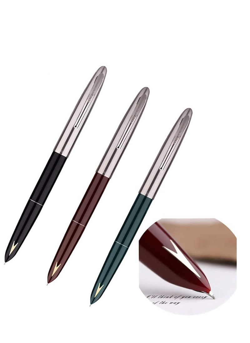 Success Stationery Hero Pen Original Fountain Ink Pen Smooth Iridium Tip Nib Refillable Gold Arrow Pattern Model 329 Silver Trim Cap Black Green Maroon - Pack Of 3  - Image 3