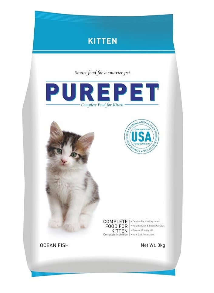 Purepet Kitten Dry Cat Food, Ocean Fish, 3 Kg | DHA For Brain Development, pH Balance For Urinary Care, Omega 3 & 6 For Healthy Skin & Coat| For Weaning Kitten & Mothe - pzsku/ZB970E8ED0F9EC4EB2AF2Z/45/_/1740660911/dfaebfdf-ea50-483e-bd8d-db03e9d18fb6