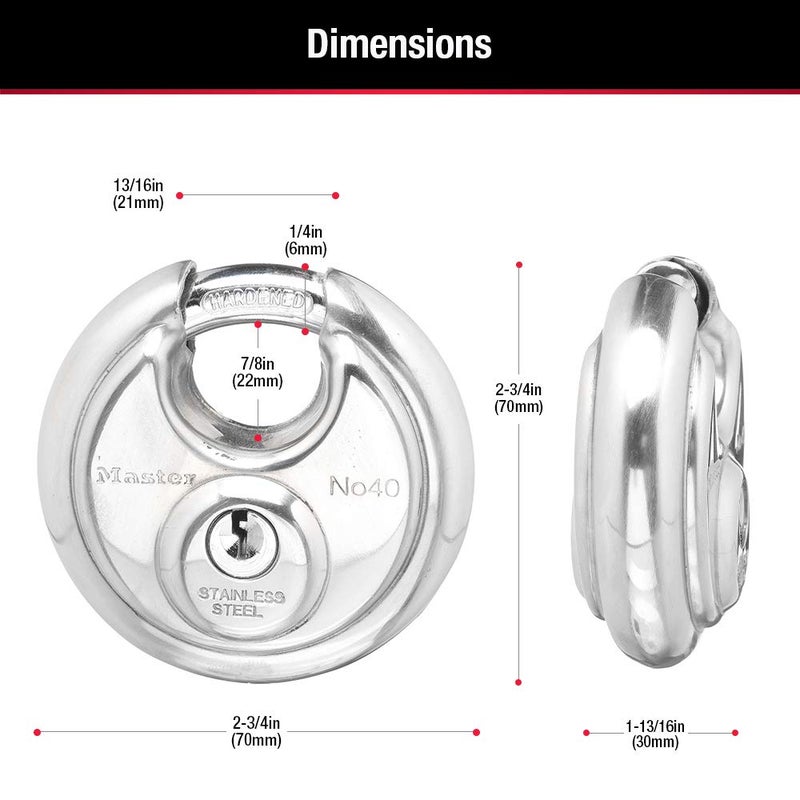 Master Lock 40KADPF Round Padlock with Shielded Shackle, Stainless Steel,Silver