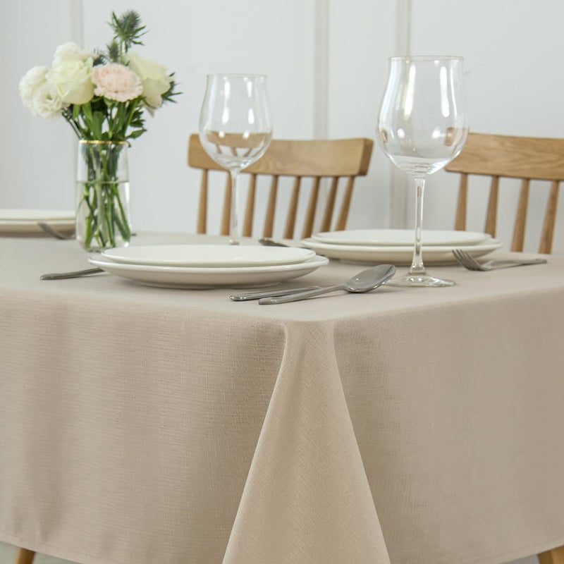 maxmill Square Jacquard Tablecloth Waterproof Spillproof Wrinkle Resistant Soft Slubby Texture Washable Table Cloth for Dinner  Dining Room Party  Indoor and Outdoor Use  60 x 60 Inch  Natural - Image 1