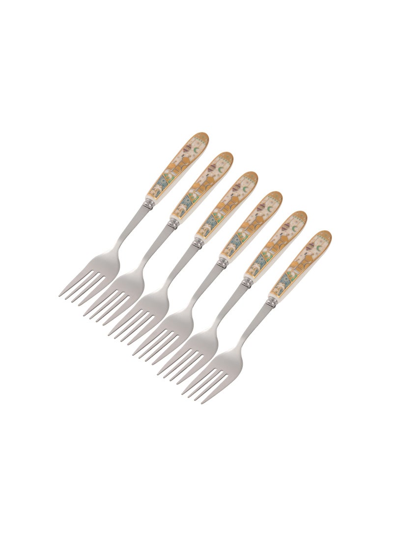 Liying 6Pcs Ramadan Designed Dinner Fork (B) , Gold plasted design Plating Stainless Steel 18.5x2.5x18.5cm Spoons for noondle Spoon, Dinner Spoons, Easy To Clean, Dishwasher Safe  - Image 1