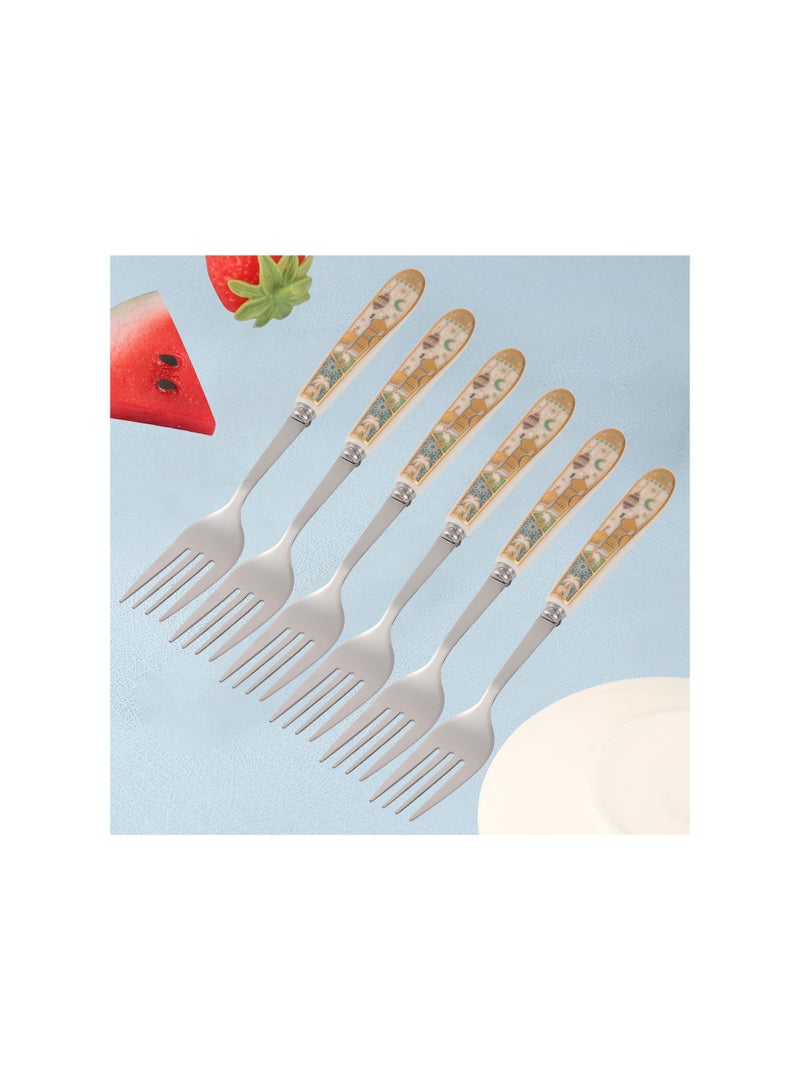 Liying 6Pcs Ramadan Designed Dinner Fork (B) , Gold plasted design Plating Stainless Steel 18.5x2.5x18.5cm Spoons for noondle Spoon, Dinner Spoons, Easy To Clean, Dishwasher Safe  - Image 3