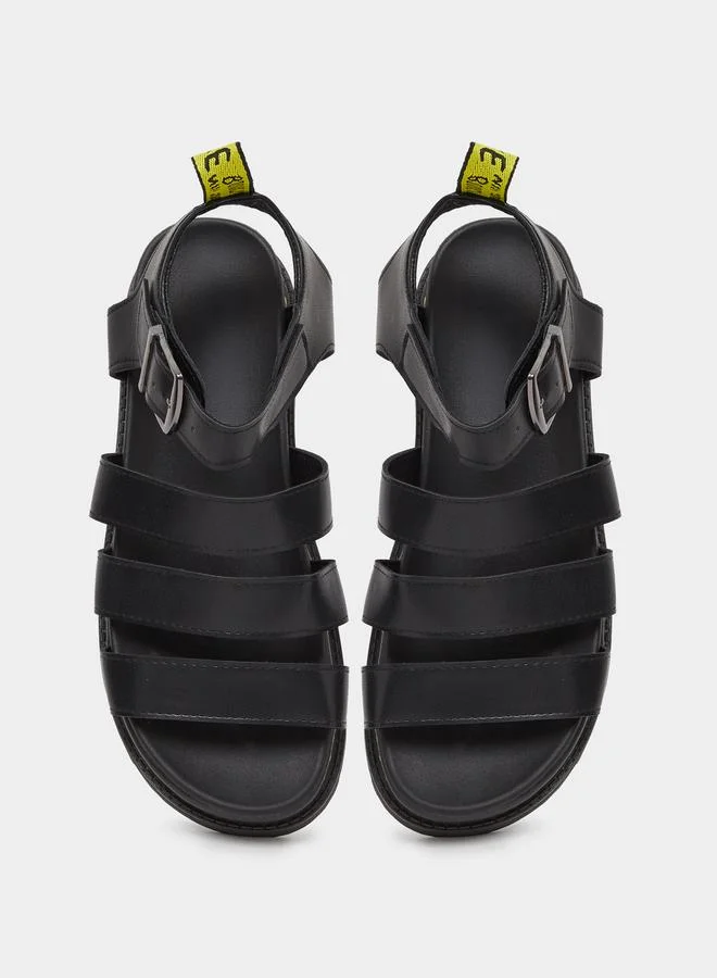 Take Two  Black Buckle Strap Flatform Sandals for Women | Best Price UAE