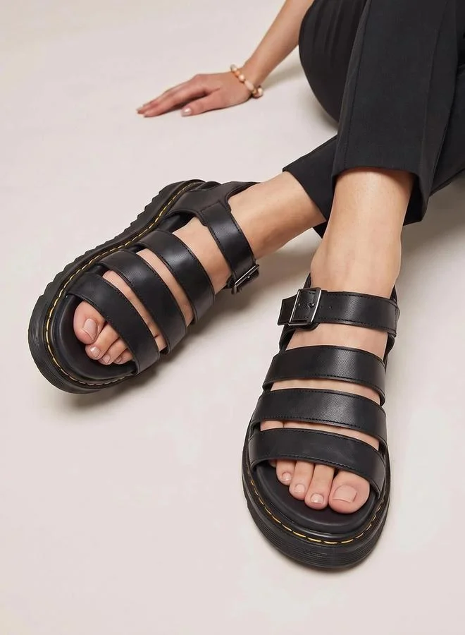 Take Two  Black Buckle Strap Flatform Sandals for Women | Best Price UAE
