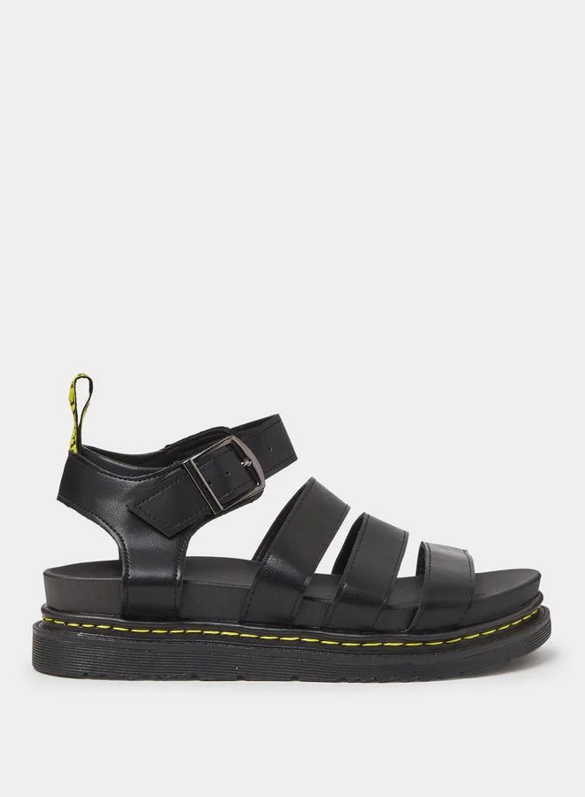 Take Two  Black Buckle Strap Flatform Sandals for Women | Best Price UAE