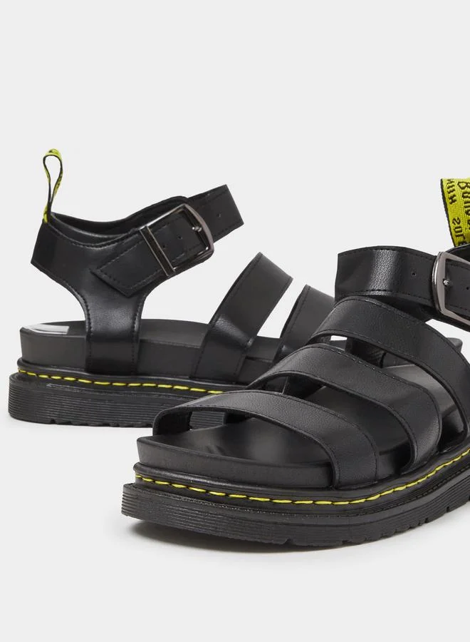 Take Two  Black Buckle Strap Flatform Sandals for Women | Best Price UAE