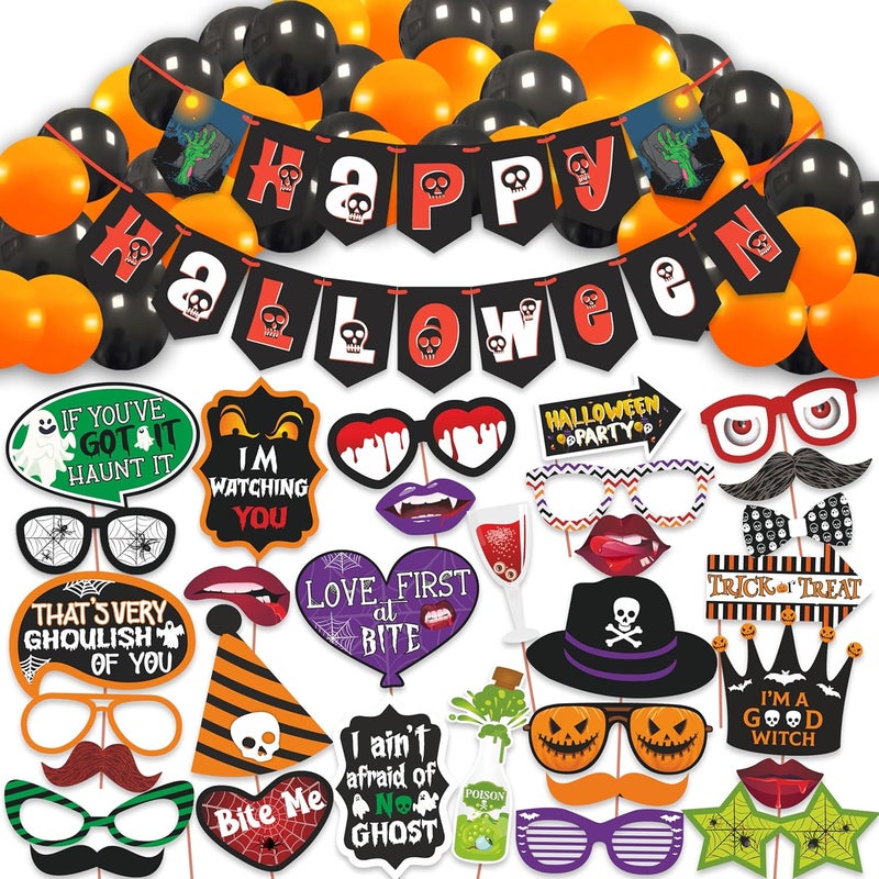 Wobbox Halloween Decorations Set which Includes Happy Halloween Banner Photo Booth Props Halloween Party Decorations and Complete Halloween Decoration Items54Pcs SetFP5661 - Image 1