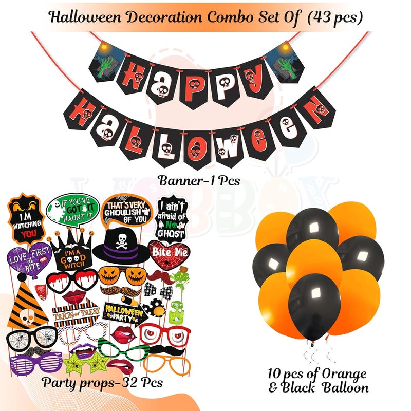 Wobbox Halloween Decorations Set which Includes Happy Halloween Banner Photo Booth Props Halloween Party Decorations and Complete Halloween Decoration Items54Pcs SetFP5661 - Image 2