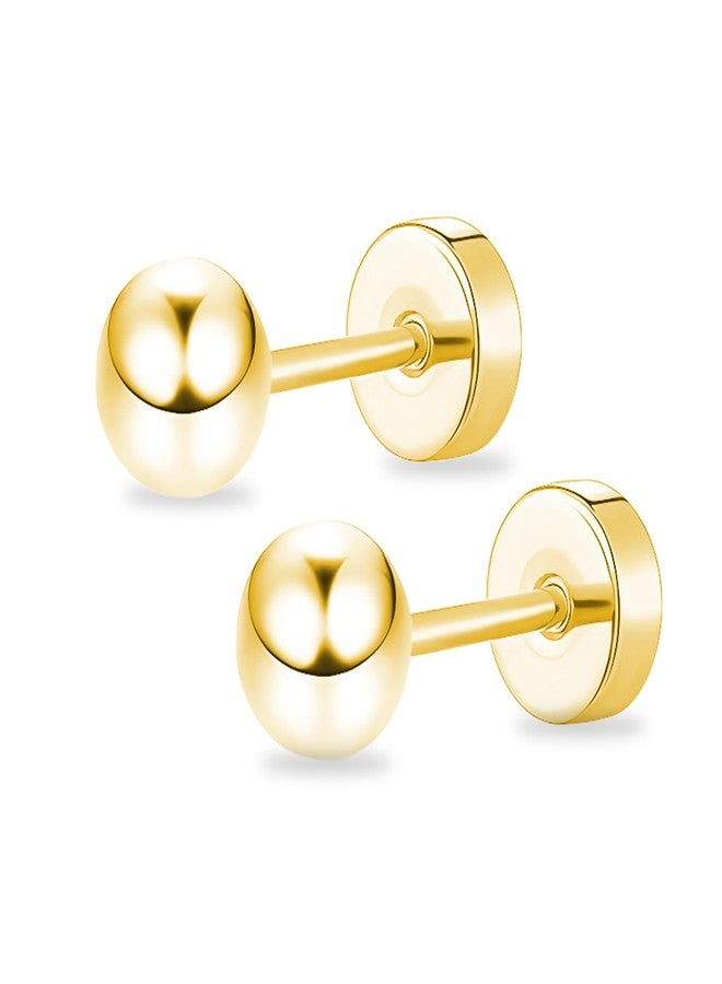 ZDE Women Flat Back Ball Stud Earrings Titanium Hypoallergenic Earrings Stud for Sensitive Ears Simple Classic Flat Stud Earring Perfect for Helix Tragus Cartilage Earlobe (Gold, 6MM) - Image 1