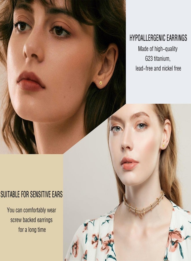 ZDE Women Flat Back Ball Stud Earrings Titanium Hypoallergenic Earrings Stud for Sensitive Ears Simple Classic Flat Stud Earring Perfect for Helix Tragus Cartilage Earlobe (Gold, 6MM) - Image 3
