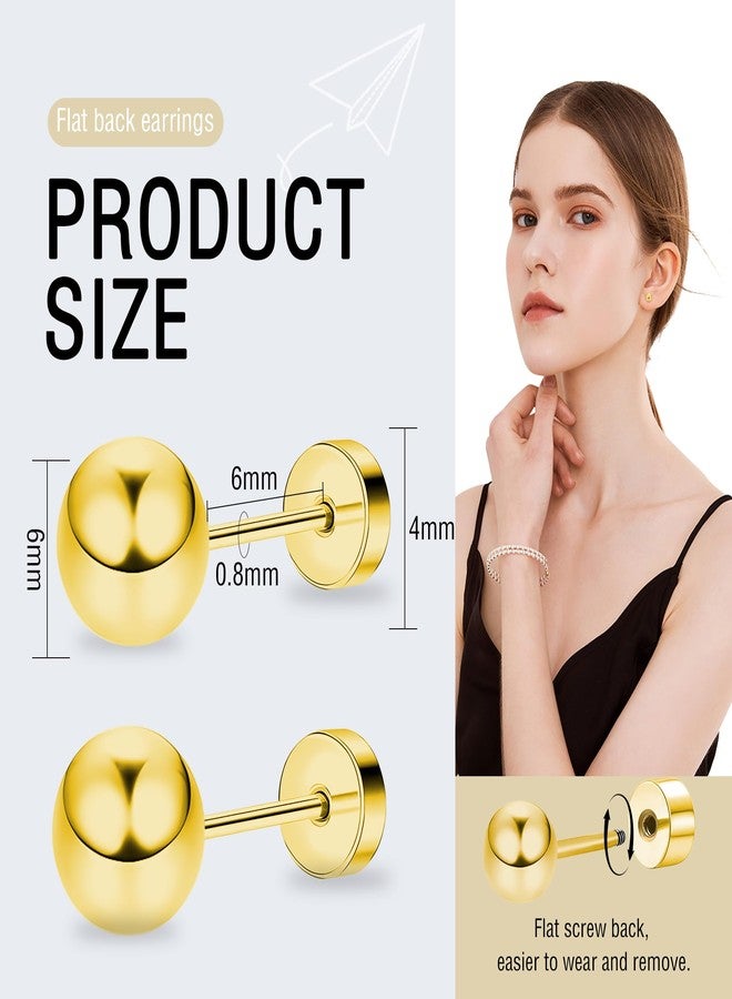 ZDE Women Flat Back Ball Stud Earrings Titanium Hypoallergenic Earrings Stud for Sensitive Ears Simple Classic Flat Stud Earring Perfect for Helix Tragus Cartilage Earlobe (Gold, 6MM) - Image 2