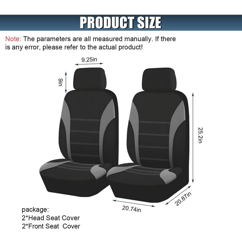 ZIMISI 2PCS Car Front Seat Covers, Comfortable Breathable Automotive Seat Covers with Removable Headrest Cover, Sporty Car Seat Protector Cushion for Cars, Trucks, SUVs (Grey) - Image 2
