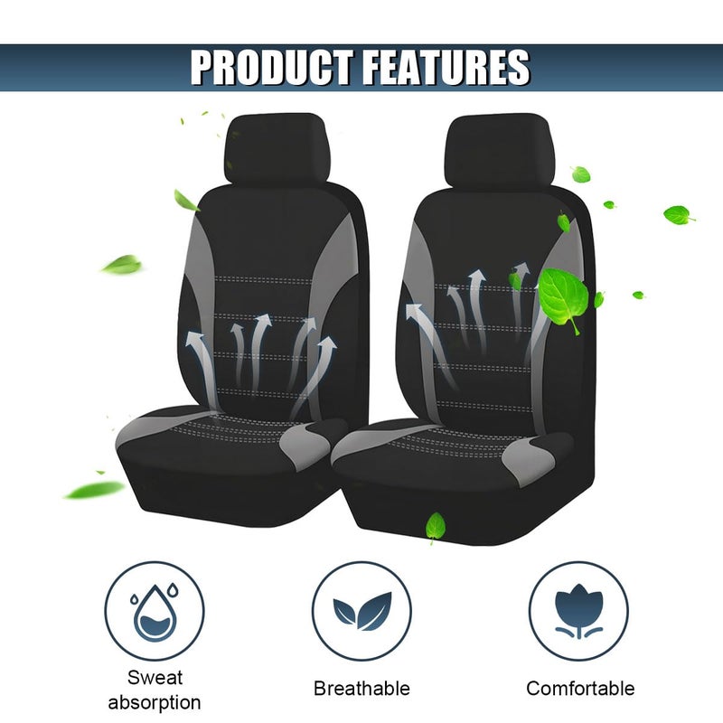 ZIMISI 2PCS Car Front Seat Covers, Comfortable Breathable Automotive Seat Covers with Removable Headrest Cover, Sporty Car Seat Protector Cushion for Cars, Trucks, SUVs (Grey) - Image 3