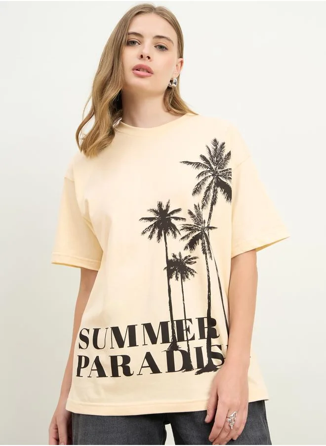 Styli Styli Oversized Summer Paradise Graphic Dropped Shoulder T-Shirt