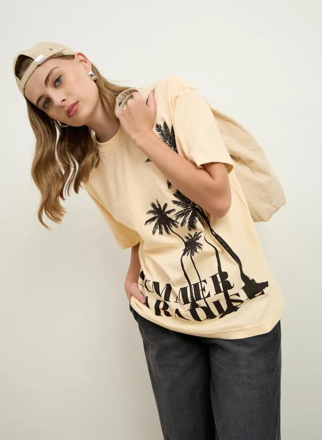 Styli Styli Oversized Summer Paradise Graphic Dropped Shoulder T-Shirt