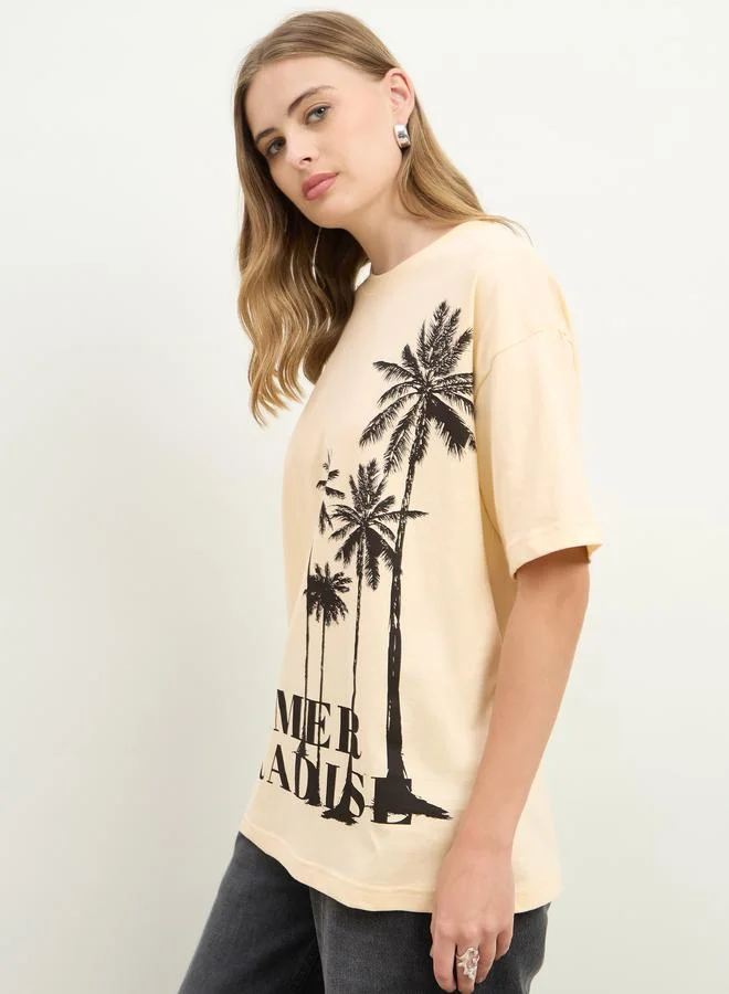 Styli Styli Oversized Summer Paradise Graphic Dropped Shoulder T-Shirt