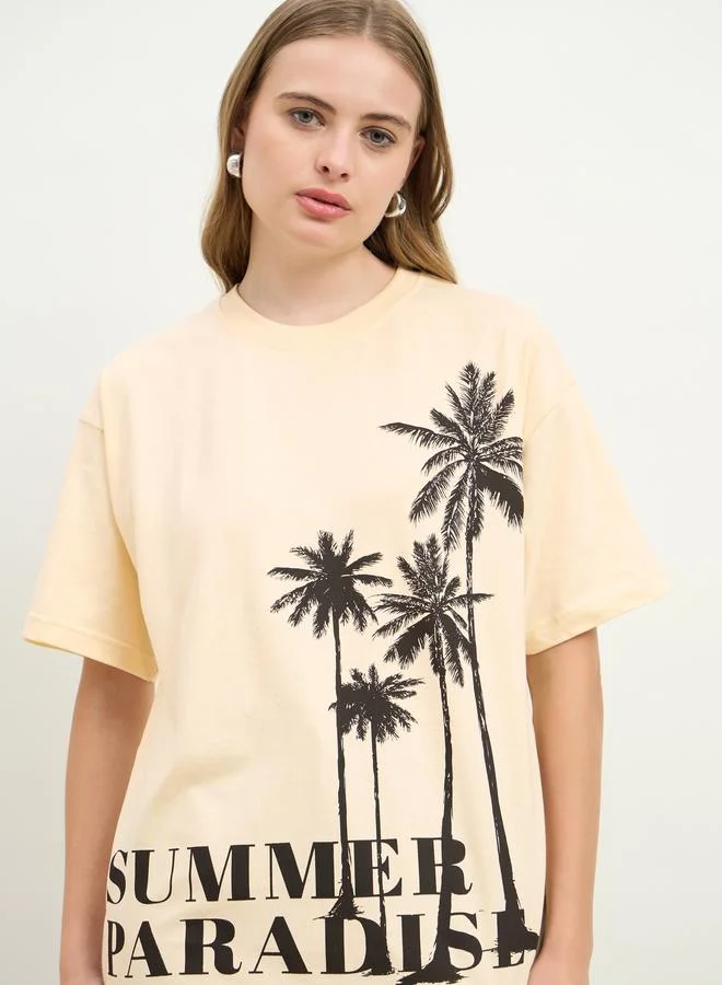 Styli Styli Oversized Summer Paradise Graphic Dropped Shoulder T-Shirt